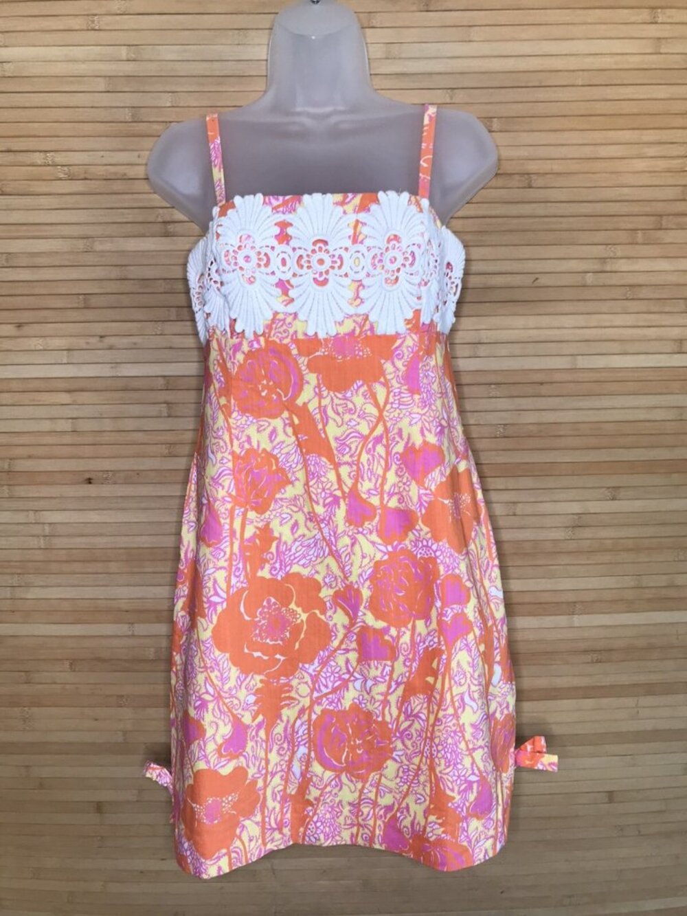 Lilly Pulitzer Originals sz 2 Bel Air Hen Dress Shift White Eyelet Orange Pink